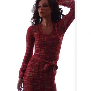 Y2K Bobbie Brooks Multicolor Knit Sweater Midi Dress Large Pockets Space Dye